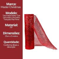 Tela Decorativa Natal Malha Tule Trançado Vermelha Premium 25cm X 5 Metros - 6
