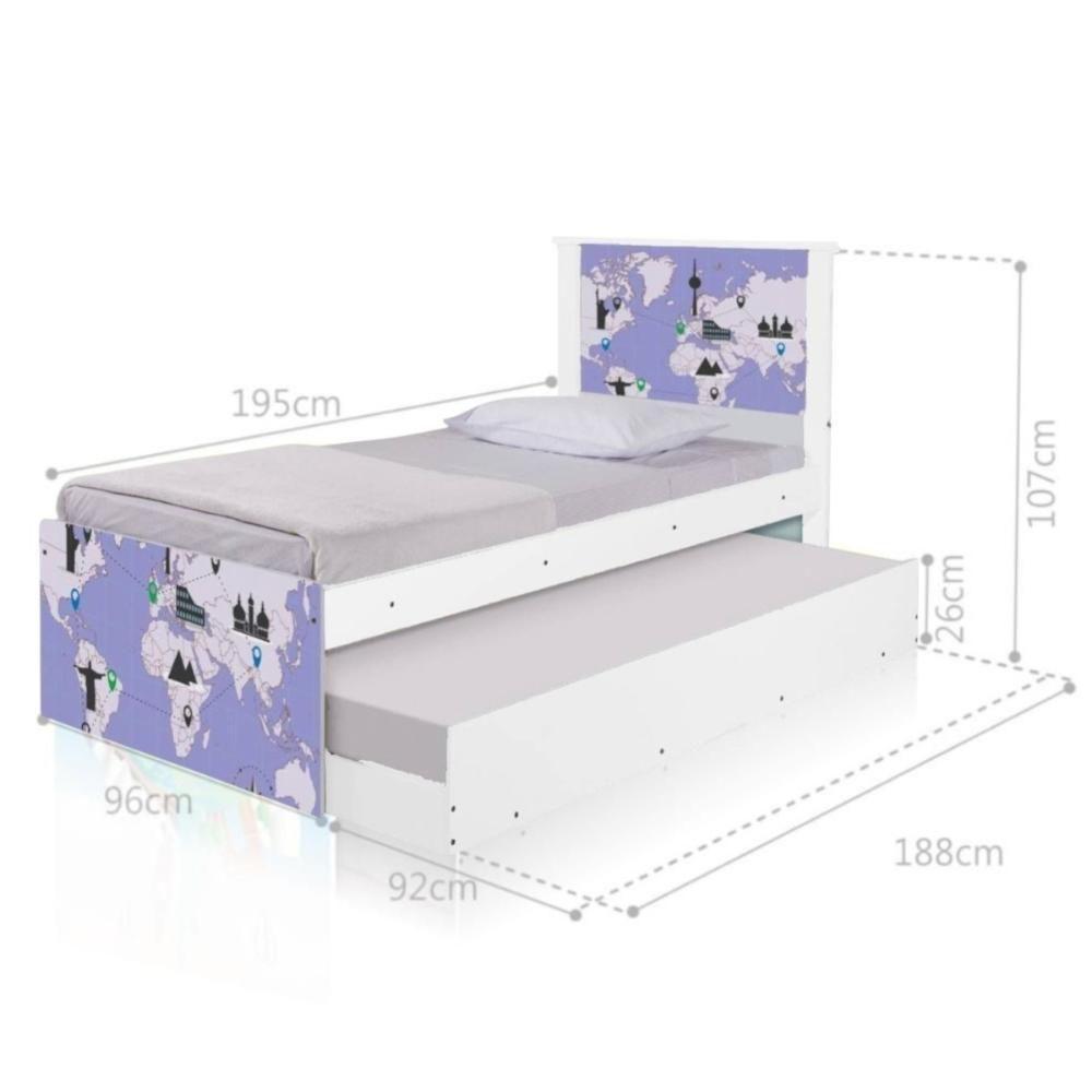 Bi Cama Juvenil Zap Com Cabeceira Mapa Viagens - 2