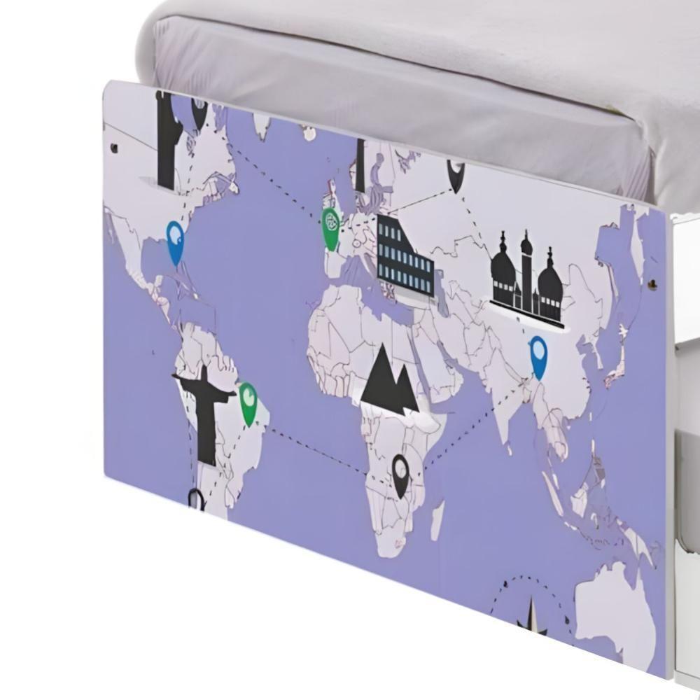 Bi Cama Juvenil Zap Com Cabeceira Mapa Viagens - 4