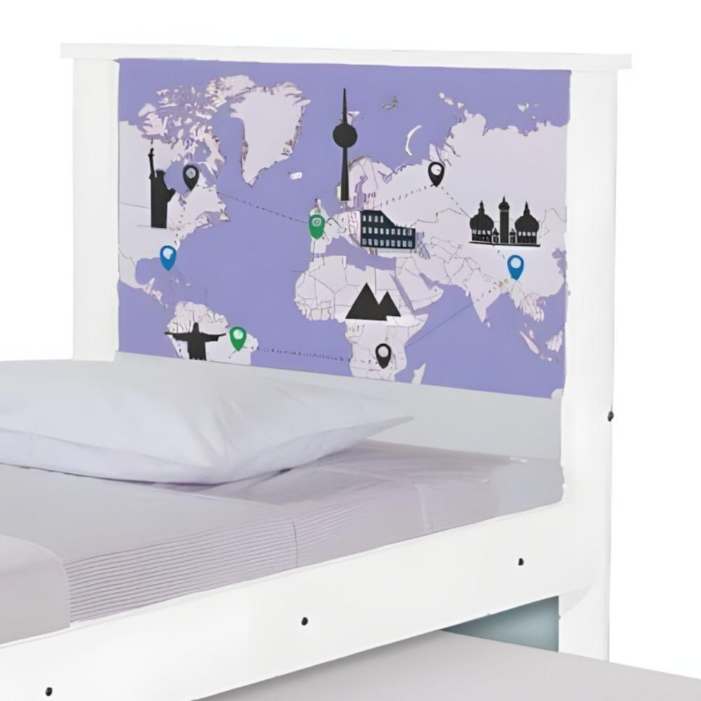 Bi Cama Juvenil Zap Com Cabeceira Mapa Viagens - 5