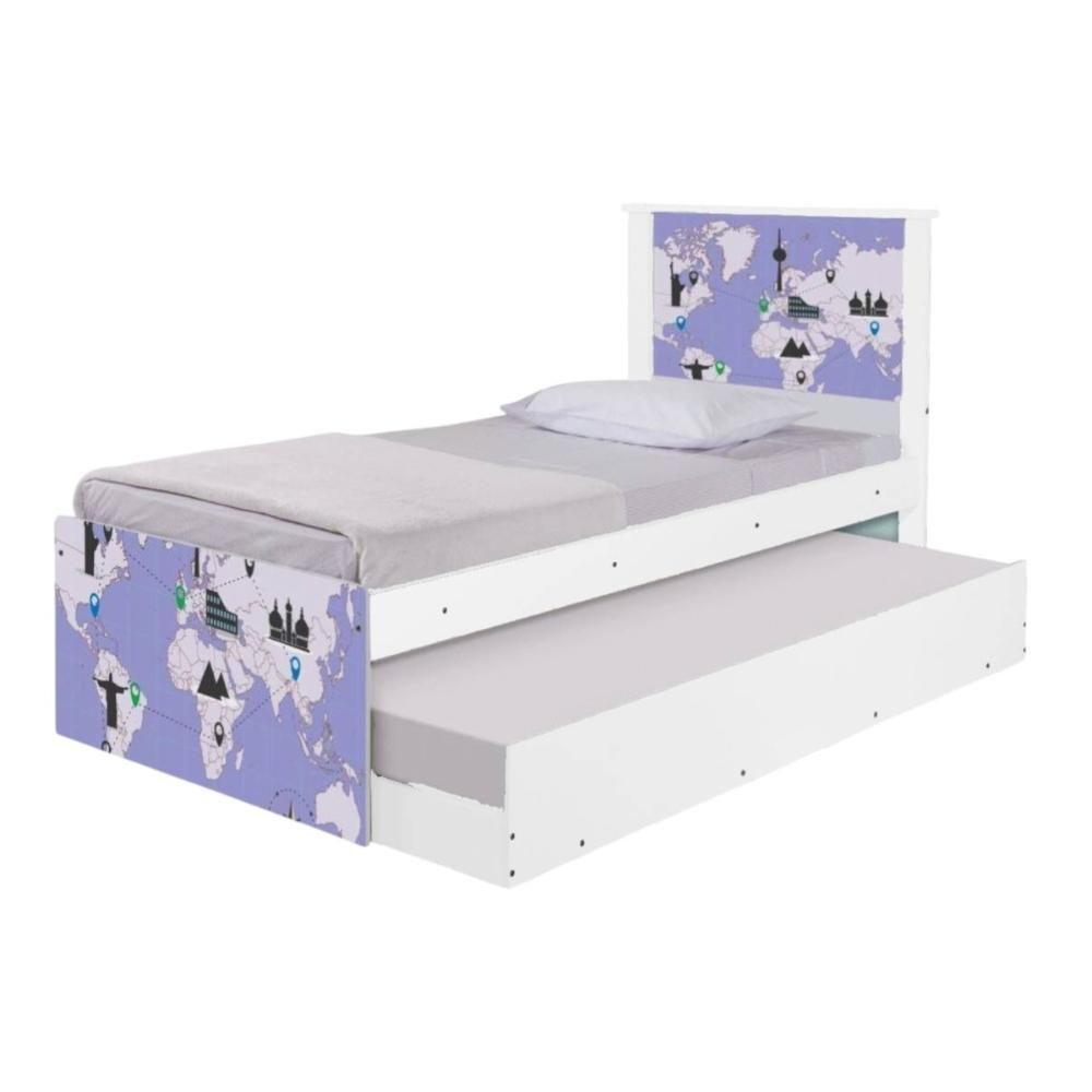 Bi Cama Juvenil Zap Com Cabeceira Mapa Viagens - 6