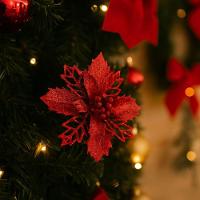 Jogo 2 Flores Bico De Papagaio Vermelha Natal Pick Glitter 9cm Com Presilha - Magizi - 2