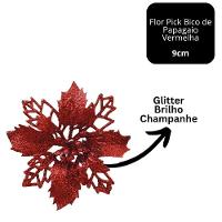 Jogo 2 Flores Bico De Papagaio Vermelha Natal Pick Glitter 9cm Com Presilha - Magizi - 3