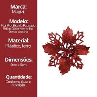 Jogo 2 Flores Bico De Papagaio Vermelha Natal Pick Glitter 9cm Com Presilha - Magizi - 6