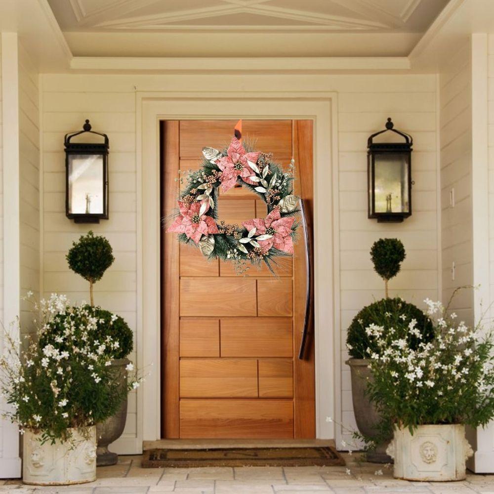 Jogo 2 Suportes Para Guirlanda Metal Rosê Metalizado 37cm Encaixe Porta - Magizi - 4