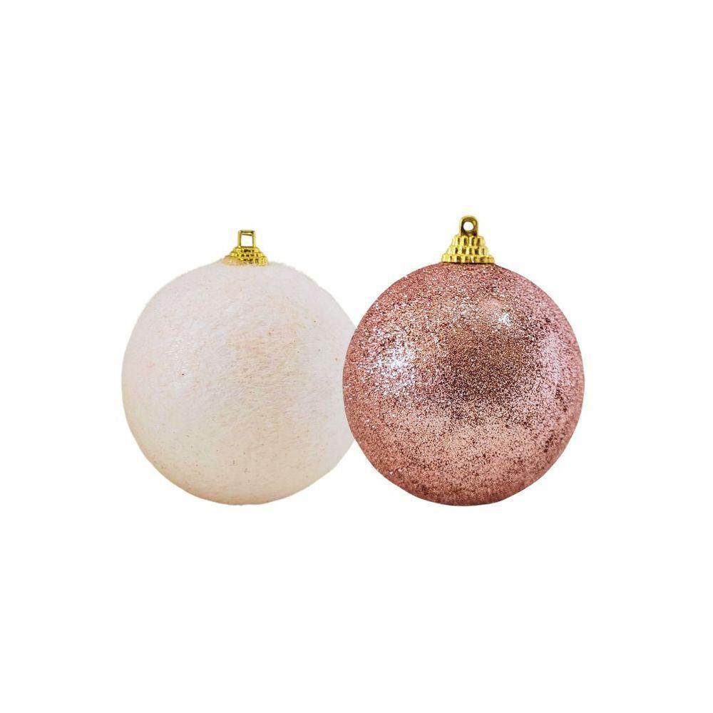 Jogo 12 Bolas De Natal Rosê Mistas Glitter E Flocada Luxo 8cm - Master Christmas - 3