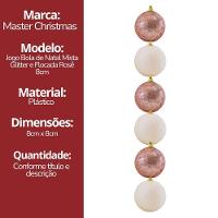 Jogo 12 Bolas De Natal Rosê Mistas Glitter E Flocada Luxo 8cm - Master Christmas - 7