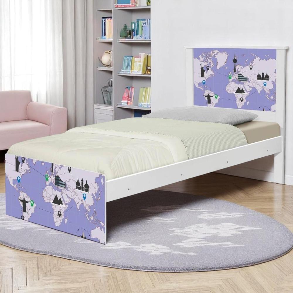 Cama Juvenil Zap Com Cabeceira Mapa Viagens - 1