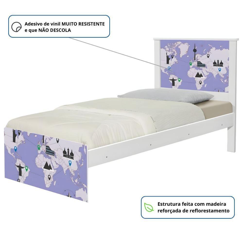 Cama Juvenil Zap Com Cabeceira Mapa Viagens - 3