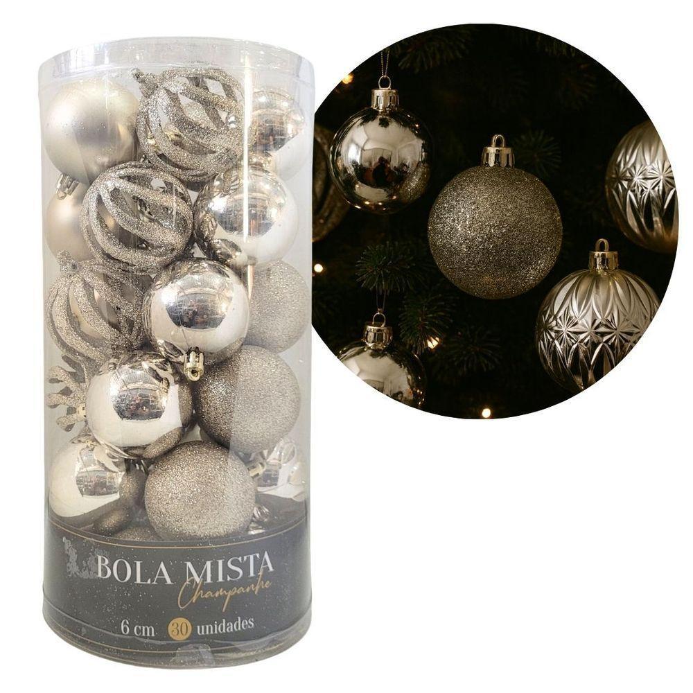 Conjunto 30 Bolas De Natal Champanhe Luxo Multi-texturas 6cm Glitter, Fosca, Lisa E Vazado Arabesco - 2