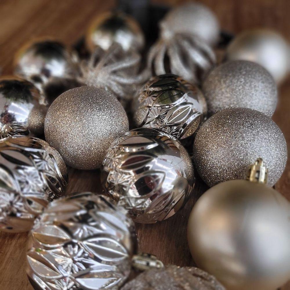 Conjunto 30 Bolas De Natal Champanhe Luxo Multi-texturas 6cm Glitter, Fosca, Lisa E Vazado Arabesco - 3