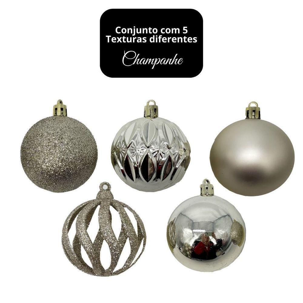 Conjunto 30 Bolas De Natal Champanhe Luxo Multi-texturas 6cm Glitter, Fosca, Lisa E Vazado Arabesco - 6