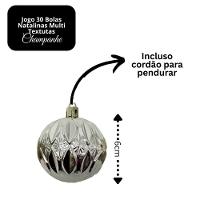 Conjunto 30 Bolas De Natal Champanhe Luxo Multi-texturas 6cm Glitter, Fosca, Lisa E Vazado Arabesco