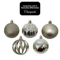 Conjunto 30 Bolas De Natal Champanhe Luxo Multi-texturas 6cm Glitter, Fosca, Lisa E Vazado Arabesco - 6