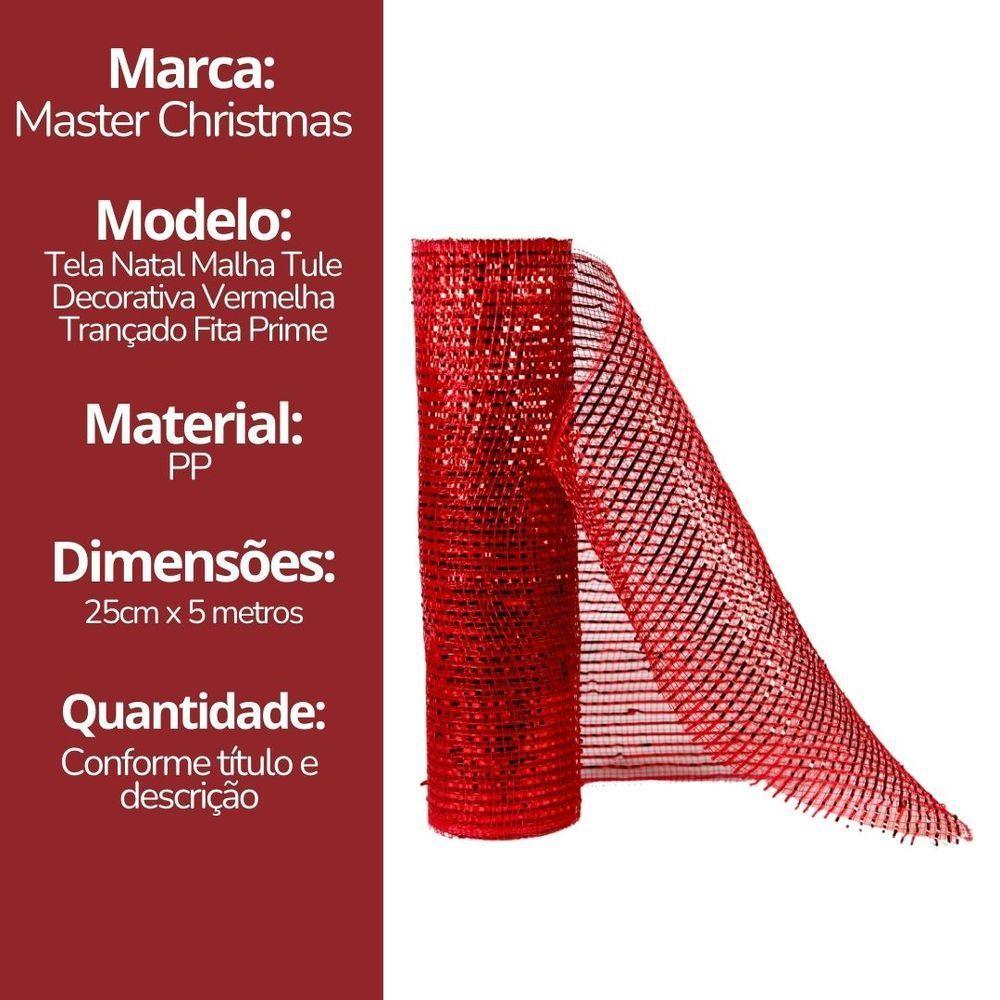 Jogo 2 Telas Decorativa Natal Malha Tule Trançado Vermelha Premium 25cm X 5 Metros - 7
