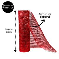 Jogo 2 Telas Decorativa Natal Malha Tule Trançado Vermelha Premium 25cm X 5 Metros - 5
