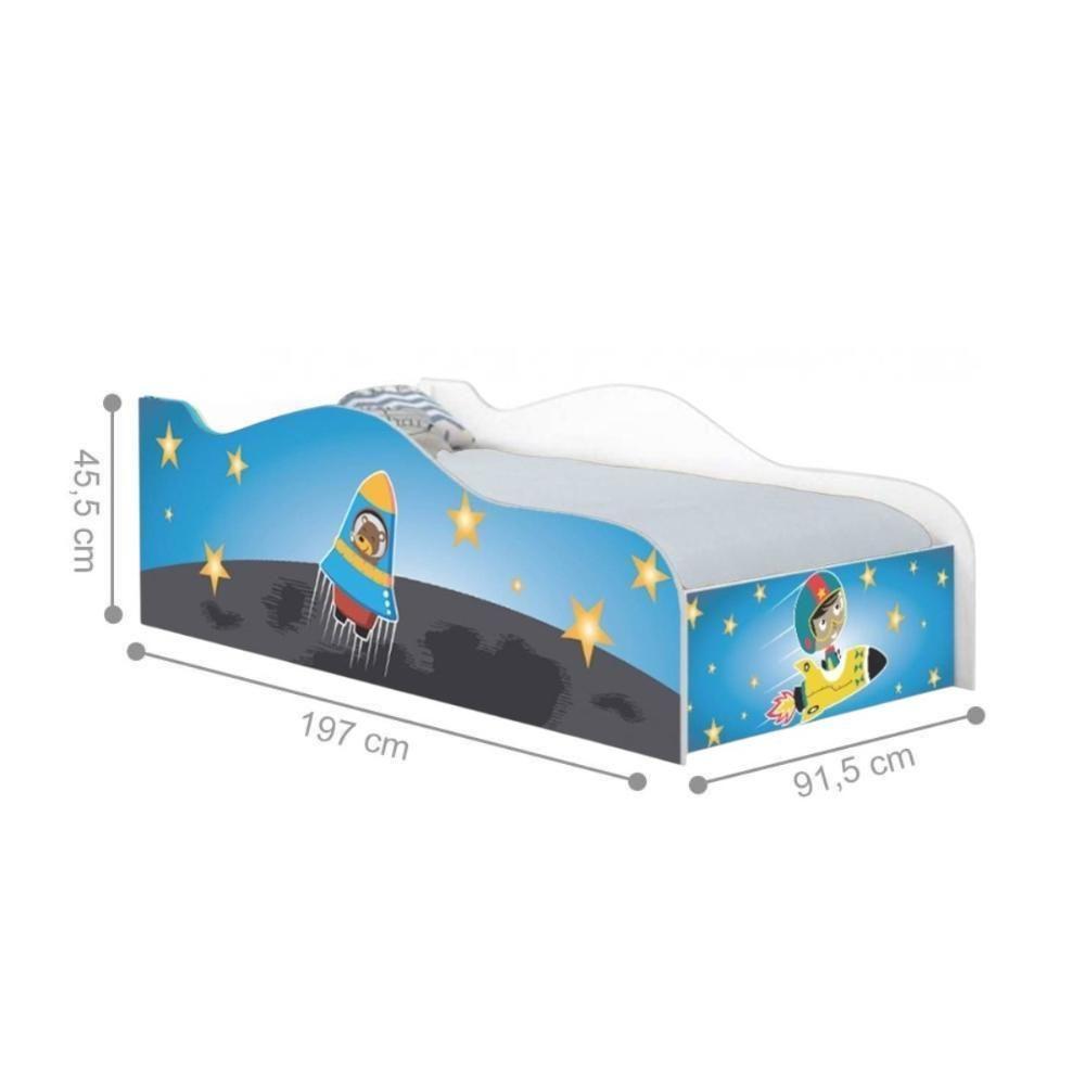 Cama Carro Solteiro Joy Astronauta E Foguete Solteiro Com Colchão - 3