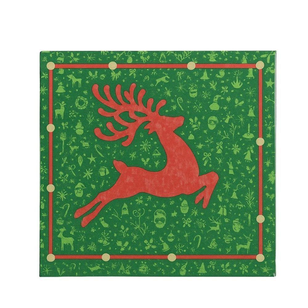 Guardanapo De Natal Estampado Rena Verde E Vermelho 33x33cm Folha Dupla Prime Pacote 20 Unidades - 1