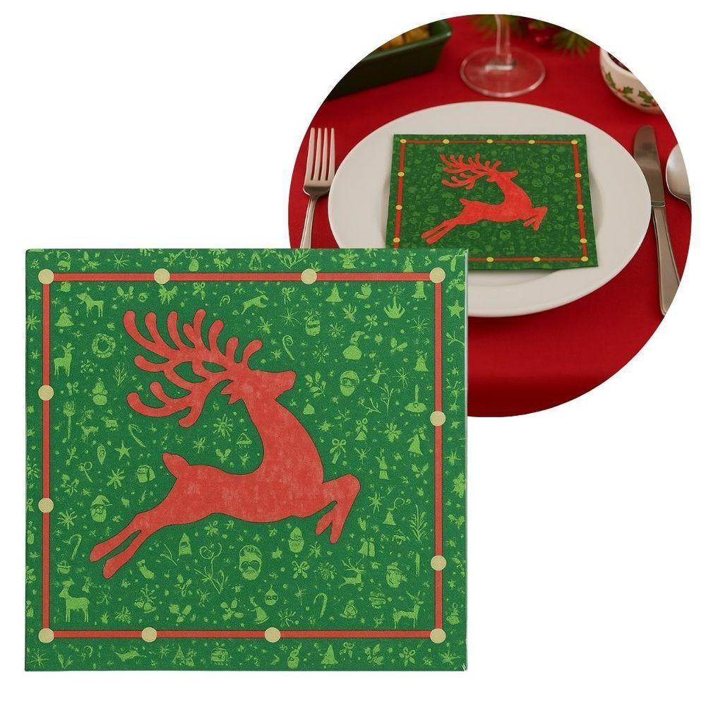Guardanapo De Natal Estampado Rena Verde E Vermelho 33x33cm Folha Dupla Prime Pacote 20 Unidades - 2