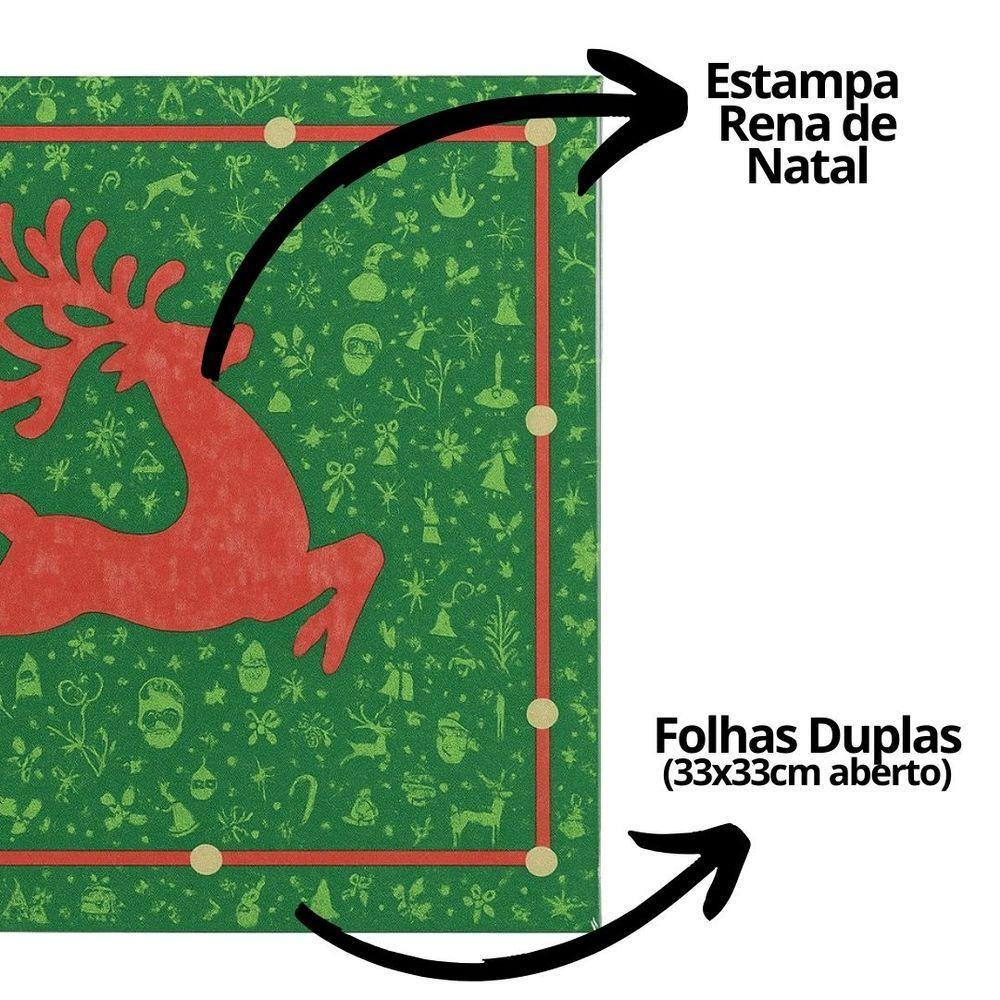 Guardanapo De Natal Estampado Rena Verde E Vermelho 33x33cm Folha Dupla Prime Pacote 20 Unidades - 6
