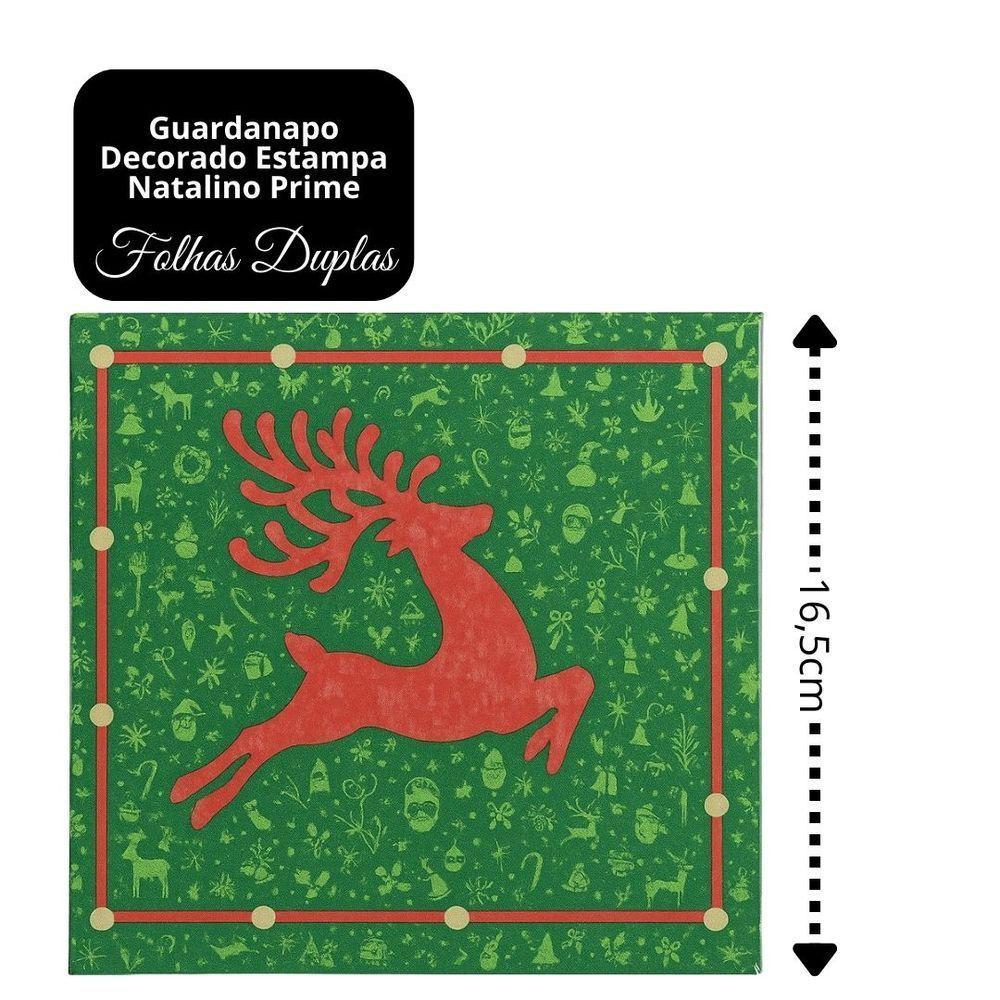 Guardanapo De Natal Estampado Rena Verde E Vermelho 33x33cm Folha Dupla Prime Pacote 20 Unidades - 7