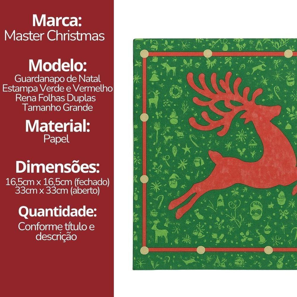 Guardanapo De Natal Estampado Rena Verde E Vermelho 33x33cm Folha Dupla Prime Pacote 20 Unidades - 8