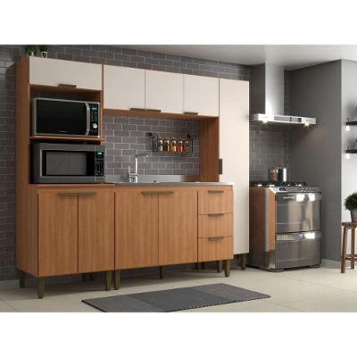 Cozinha Modulada Compacta Bia 4 Pecas Com Paneleiro Torre Quente E Aéreo Freijó/off White