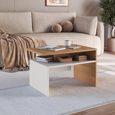 Mesa De Centro Montana Com Duas Prateleiras Abertas Freijó/off White J Carvalho