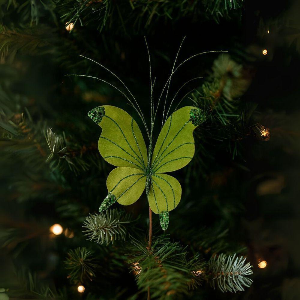Kit 3 Borboletas Pick Natal Verde Full Glitter Luxo 23cm - Magizi - 2