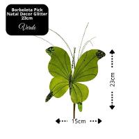 Kit 3 Borboletas Pick Natal Verde Full Glitter Luxo 23cm - Magizi - 5