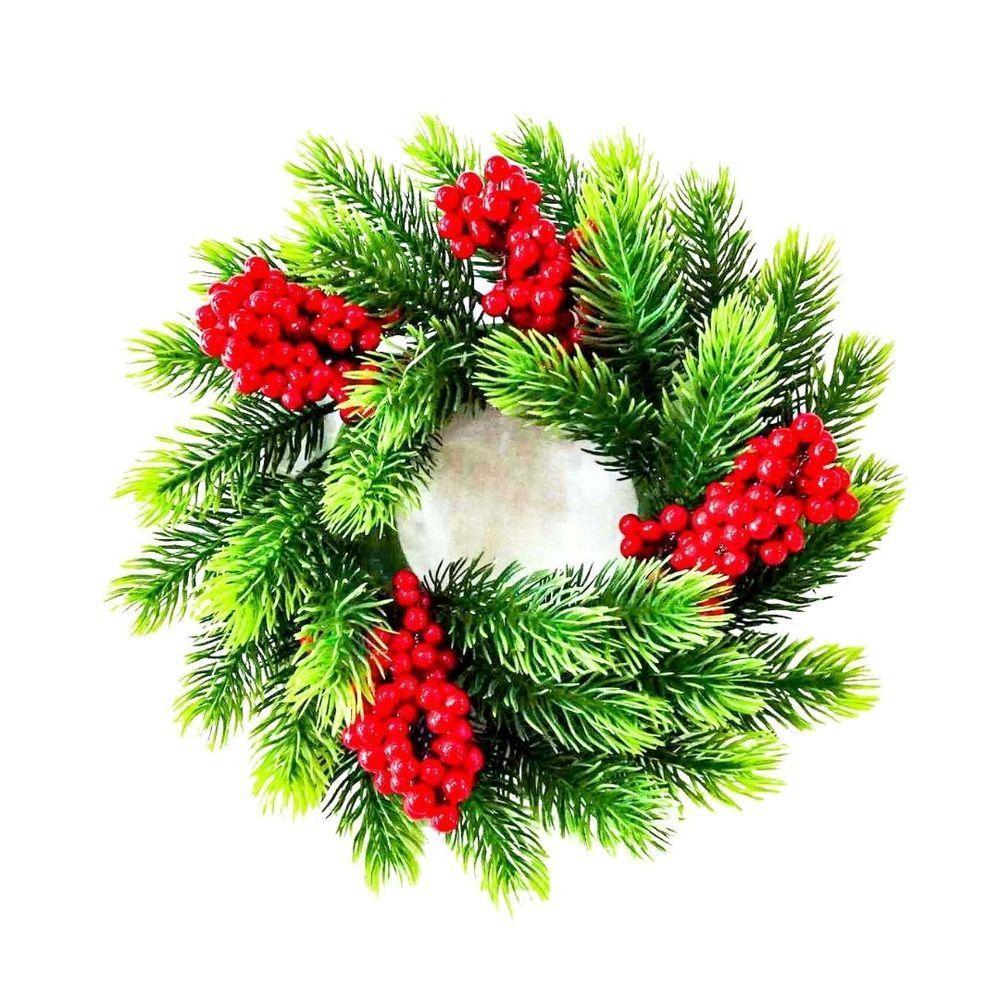 Guirlanda Galhos Pinheiro Verde Luxo E Berries Vermelho 28cm - Magizi - 1