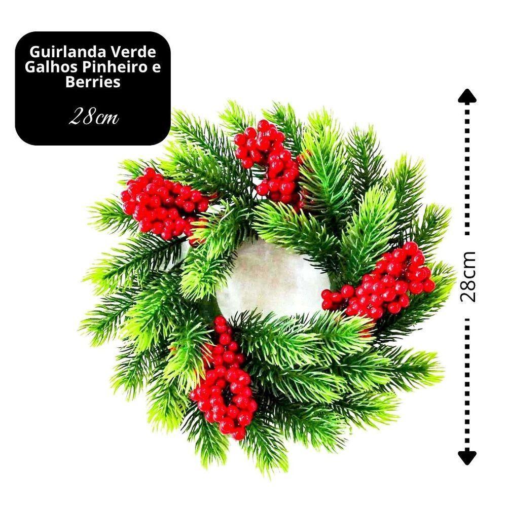 Guirlanda Galhos Pinheiro Verde Luxo E Berries Vermelho 28cm - Magizi - 4