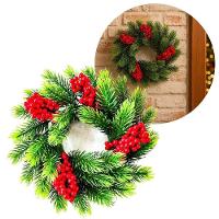 Guirlanda Galhos Pinheiro Verde Luxo E Berries Vermelho 28cm - Magizi - 5