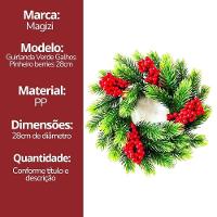 Guirlanda Galhos Pinheiro Verde Luxo E Berries Vermelho 28cm - Magizi - 6