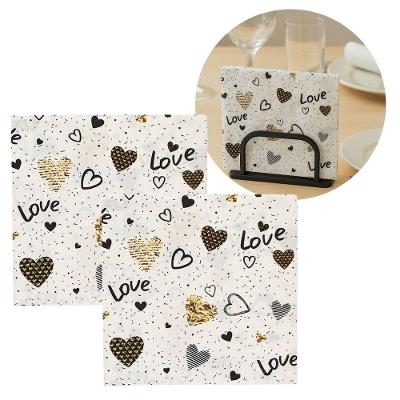 Jogo Guardanapo Estampado Corações Love Branco E Dourado 40 Folhas - Tuut