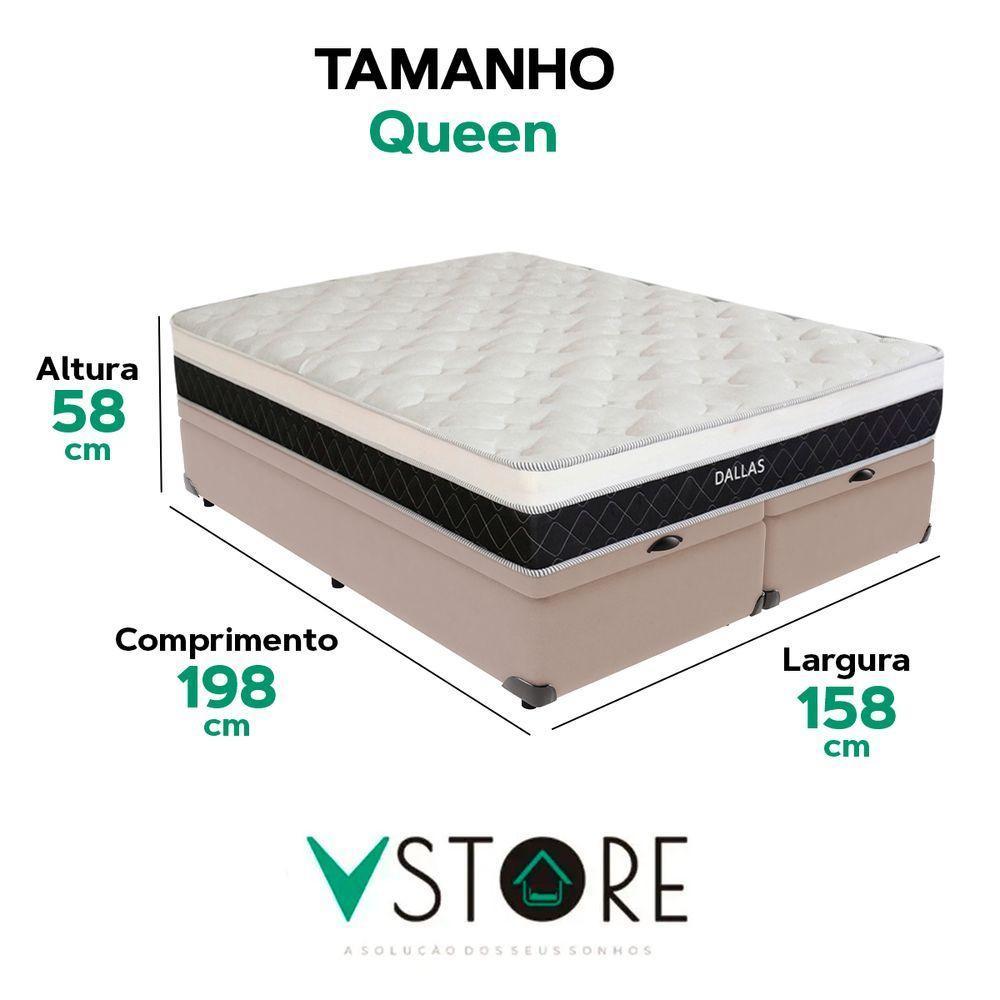 Cama Box Baú Queen E Colchão Dallas Molas V-store Bege - 3