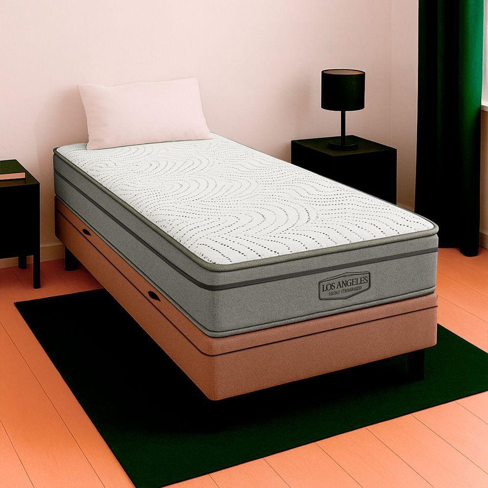 Cama Box Solteiro Bege E Colchão Los Angeles Molas Vstore - 1