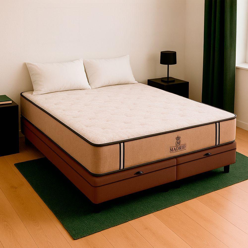 Cama Box Baú King E Colchão Madrid Molas V-store 193x203x28 Marrom - 1