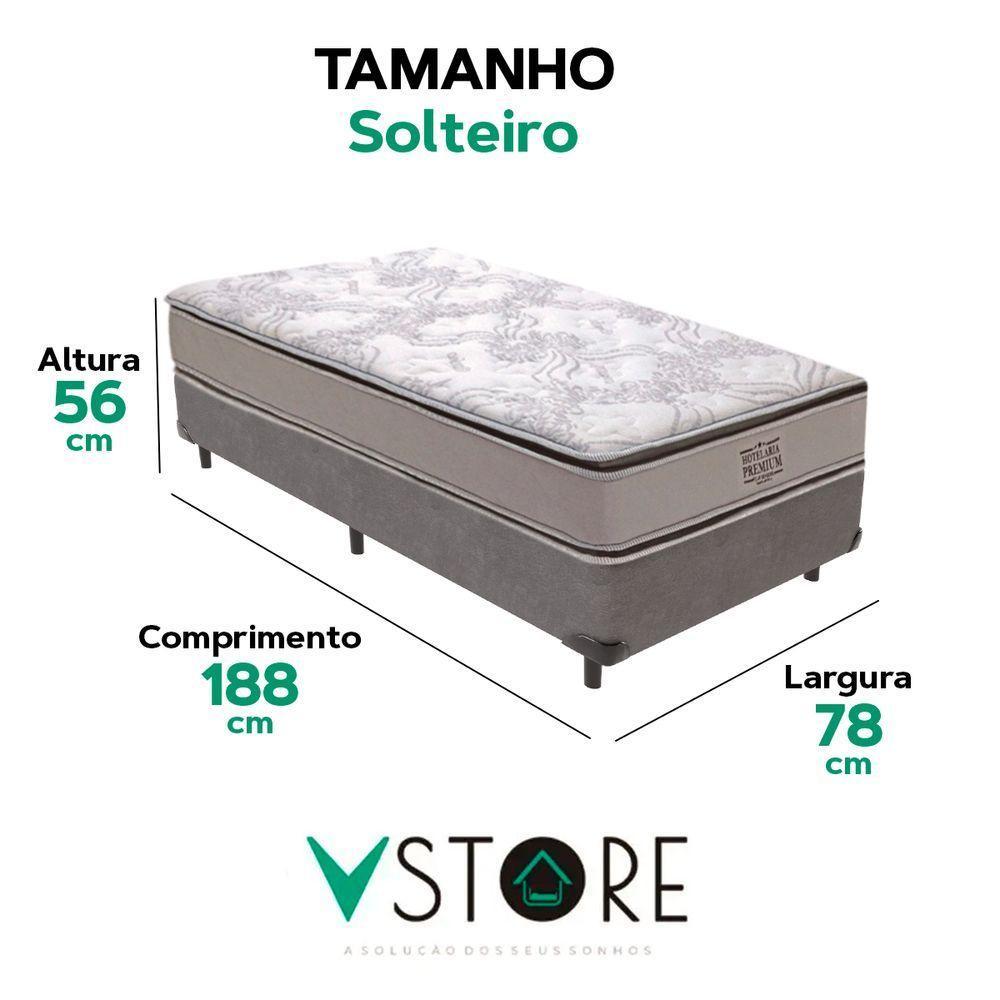 Cama Box Cinza E Colchão Four Season Molas Vstore 78x188x30 - 3