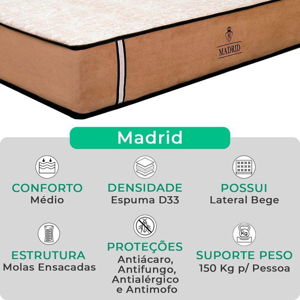 Cama Box Solteiro Preto Colchão Madrid Vstore 88x188x28 - 2