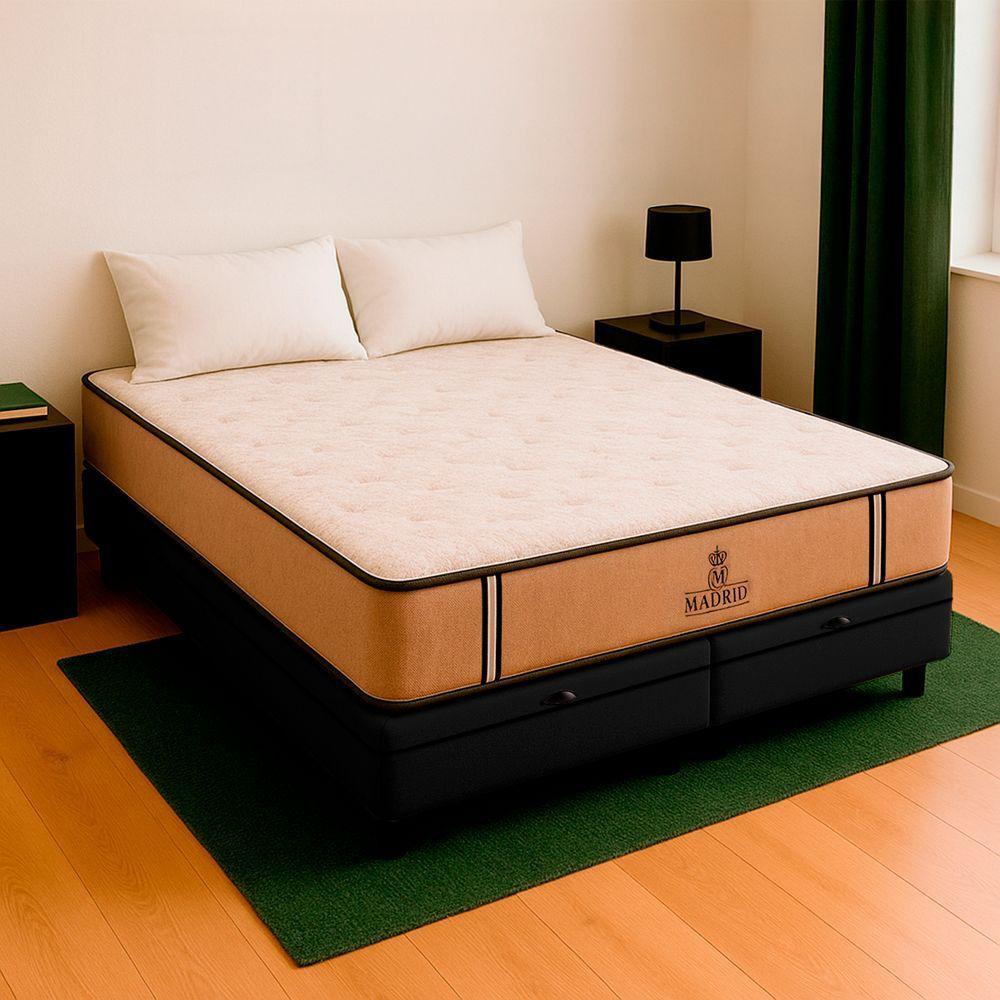 Cama Box Baú King E Colchão Madrid Molas V-store 193x203x28 Preto - 1