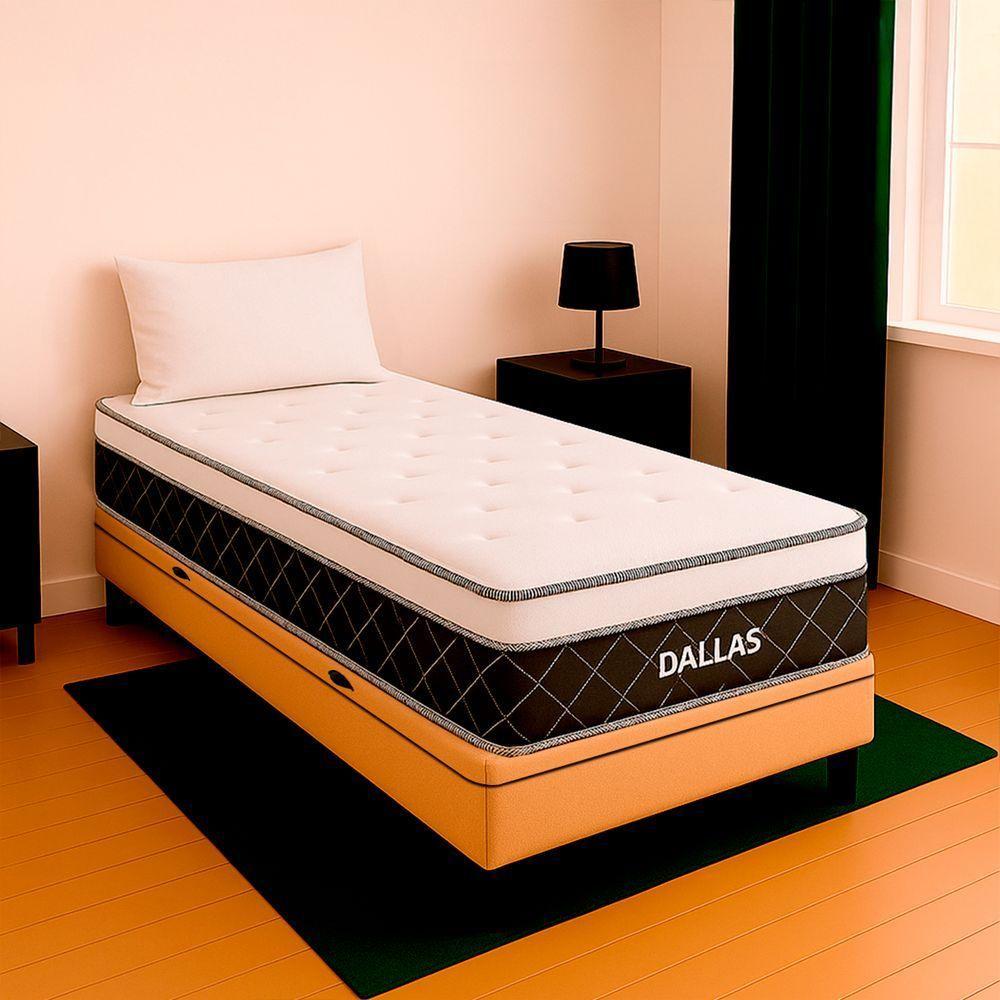 Cama Box Solteiro Bege Colchão Dallas Molas Vstore 78x188x20 - 1