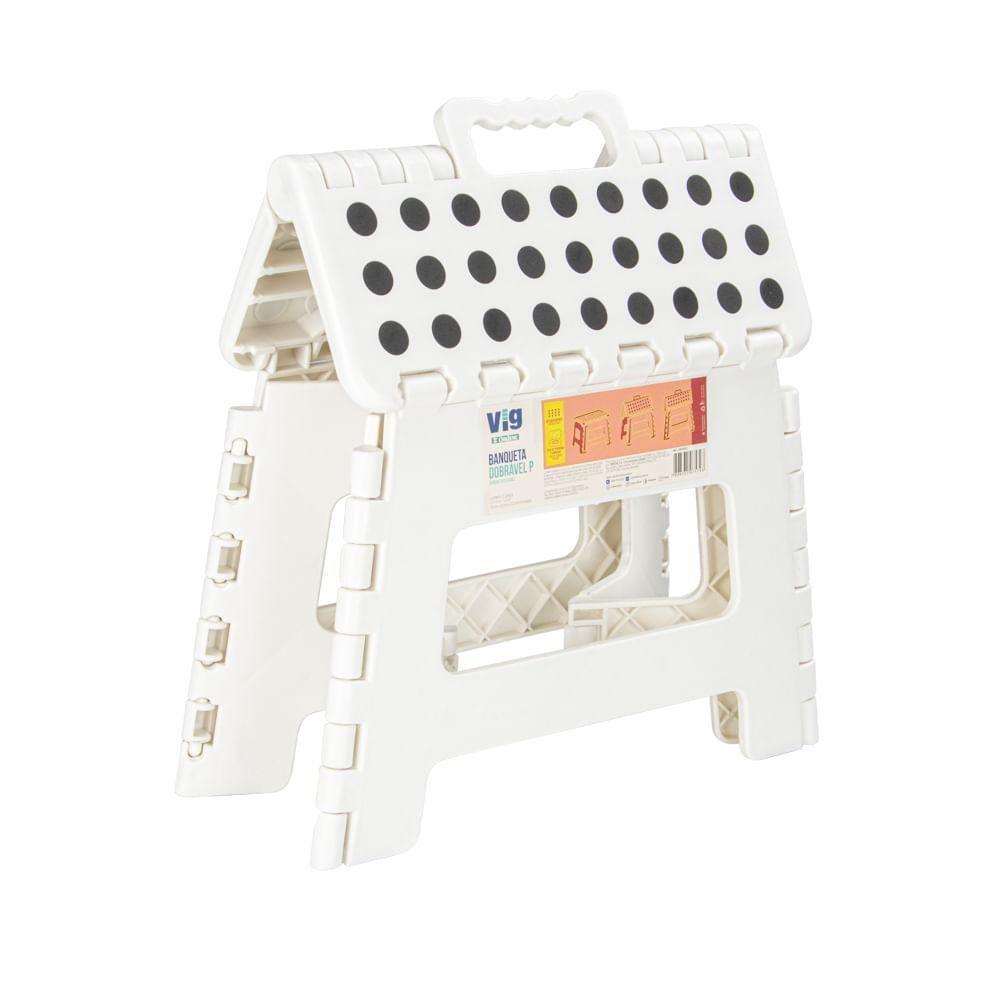 Banqueta Plástica Dobrável Antiderrapante Pequena Branca Vig Ordene - 2