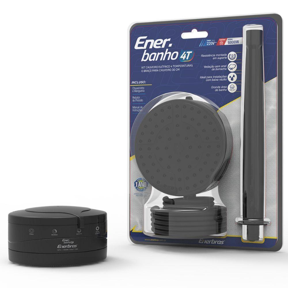 Kit Chuveiro Enerbanho 4t + Braço 6800w-220w Preto Enerbras - 2