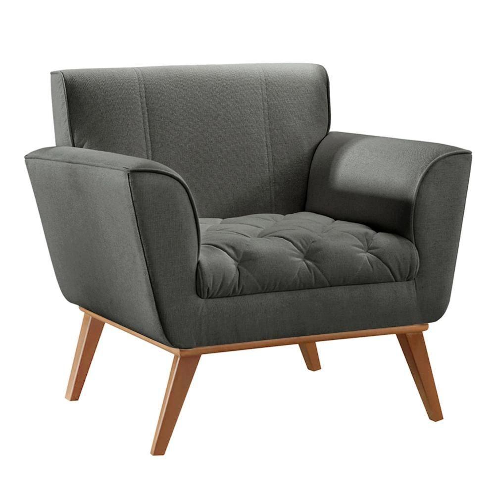 Poltrona Lyz Luxo Madeira Maciça Castellar Móbile Linho Cinza Linho Cinza - 1