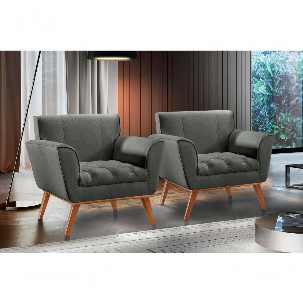 Poltrona Lyz Luxo Madeira Maciça Castellar Móbile Linho Cinza Linho Cinza - 3