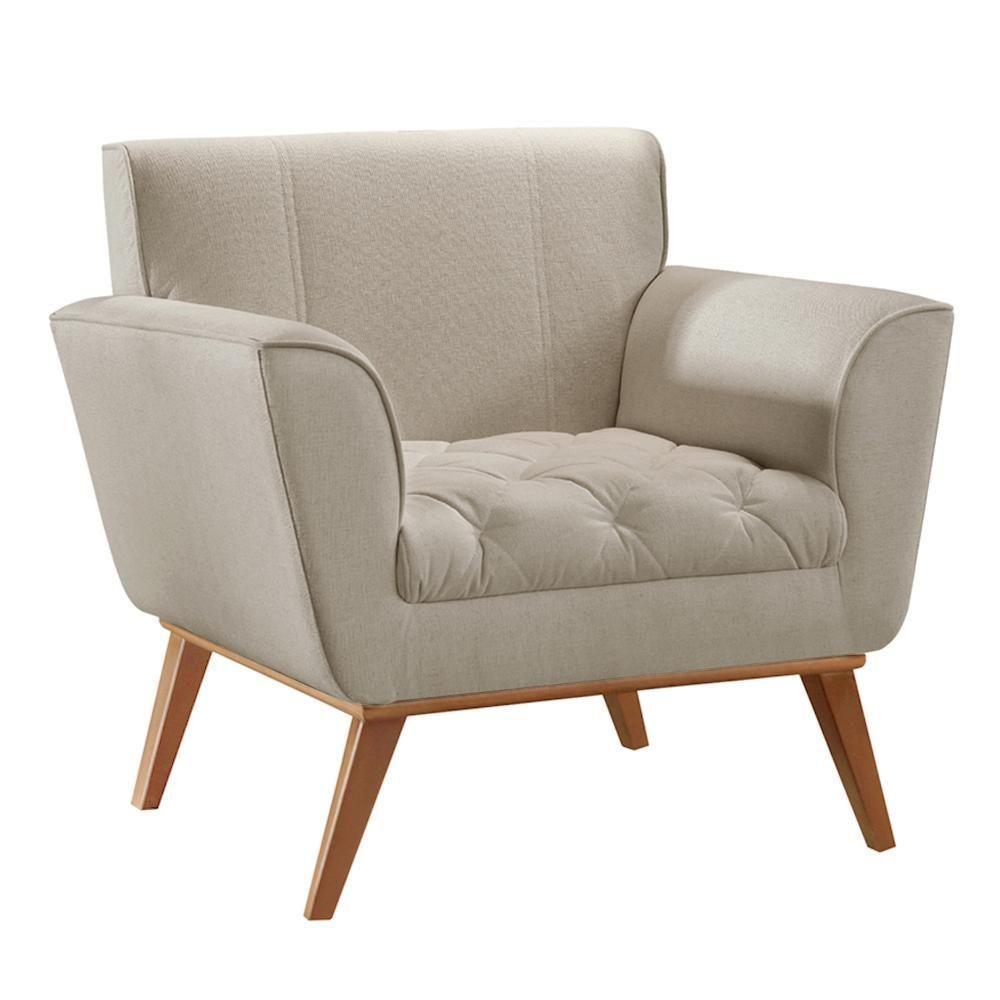 Poltrona Lyz Luxo Madeira Maciça Castellar Móbile Linho Bege Claro Linho Bege Claro - 1