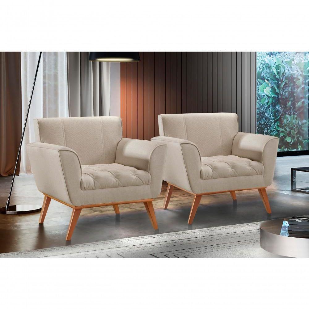 Poltrona Lyz Luxo Madeira Maciça Castellar Móbile Linho Bege Claro Linho Bege Claro - 2