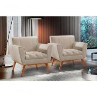 Poltrona Lyz Luxo Madeira Maciça Castellar Móbile Linho Bege Claro Linho Bege Claro