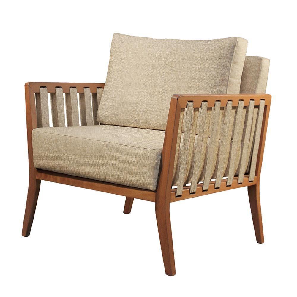 Poltrona Helena Luxo Madeira Maciça Castellar Móbile Linho Bege Claro Linho Bege Claro - 1